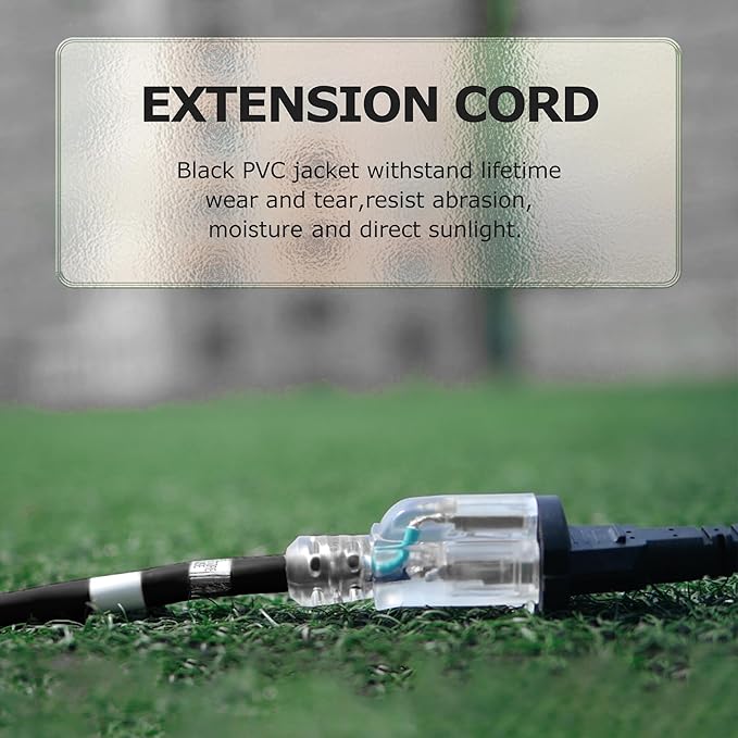 YOJOE Indoor Outdoor Extension Cord with Lighted End, 3 Prong 13A Weatherproof Power Cord, 16 Gauge Heavy Duty 20 ft Black Extension Cord for Garage, Garden and Home, 16/3 SJTW UL Listed
