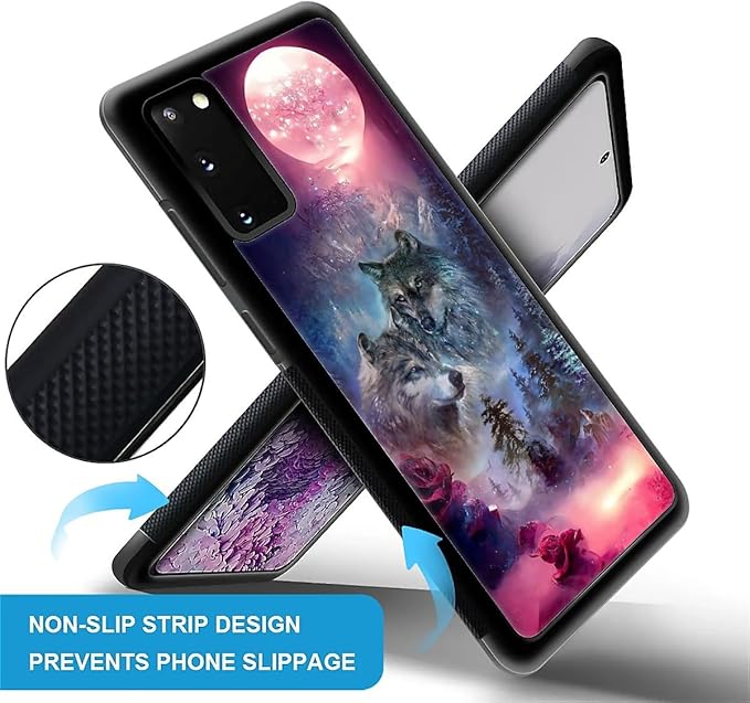 for Samsung Galaxy S20 Case, Star Two Wolfs Howling Pattern Graphic Design Girl Boy Soft Silicone Hard Acrylic Shock Protection for Samsung Galaxy S20