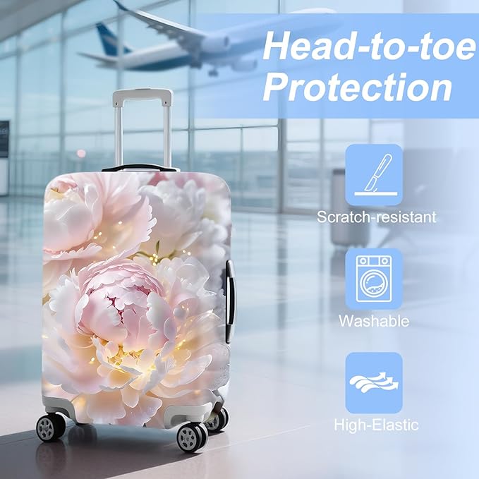 ANNA QUEEN Pink Peony Flower Luggage Cover,Stretchable Suitcase Protector Sleeve,Fit for 28-30 Inch Checked Baggage,Water Resistant & Durable Luggage Protector