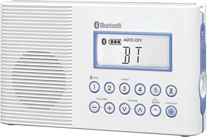 Sangean H202 AM/FM Weather Alert Waterproof Shower Radio, White