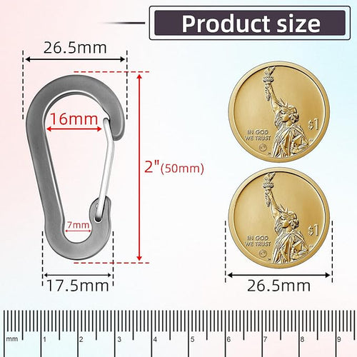 10pcs Aluminum Small Carabiner Clip, 2 Inch Carabiner Keychain Clasp Spring D Ring for Hanging Home KeyRings Hook Paracord Lanyard Keychain Pet Collar Hiking Camping Fishing Accessories (Gray)