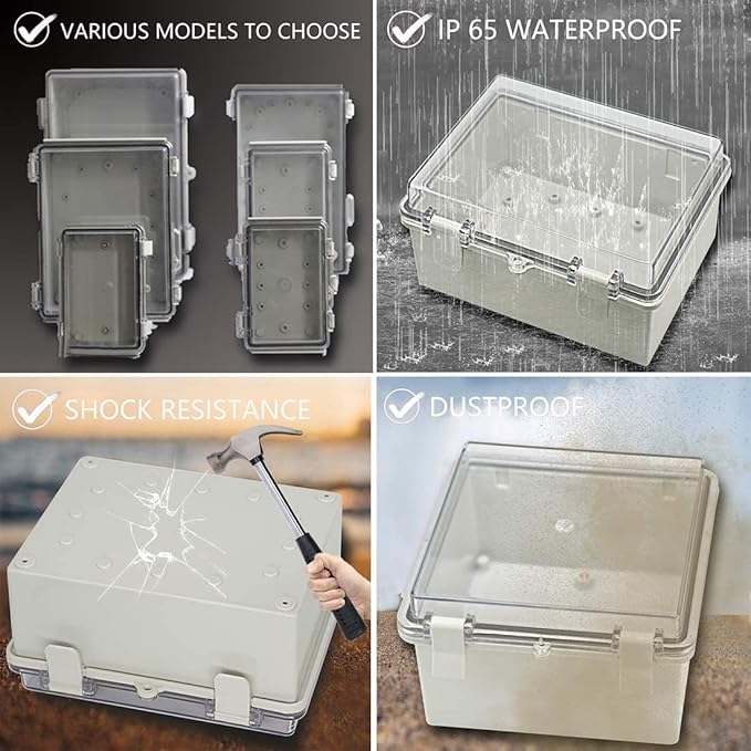 Zulkit Junction Box ABS Plastic Waterproof IP65 Electrical Boxes Hinged Shell Clear Cover Outdoor Universal Project Enclosure with Mounting Plate and Wall Brackets 15.7x11.8 x7.1 inch(400x300x180mm)