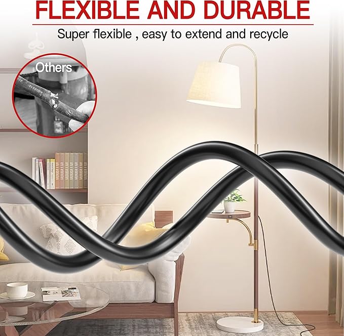 18/3 Indoor Extension Cord 10 FT, Black Extension Cord Flexible & Durable, 3 Prong Power Cable, Suitable for Home and Office, 10 Amp 1250 Watt 125VAC 18AWG, ETL Listed