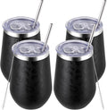 MEWAY 12oz Insulated Wine Tumbler with Press-In Lid, Double Wall Vacuum Stainless Steel Travel Tumbler with Straw, for Coffee and Drinks, Gift for Woman Under 10 dollars(Black Leopard,Set of 4)