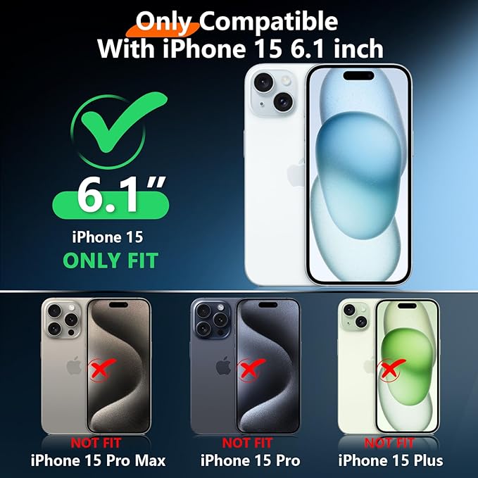 2025 New Designed for iPhone 15 Case Waterproof, [Military Grade Shockproof][Glass Camera Protector & Built-in Screen Protector][IP68 Underwater][Dustproof][Dropproof] Full Phone Case 6.1"