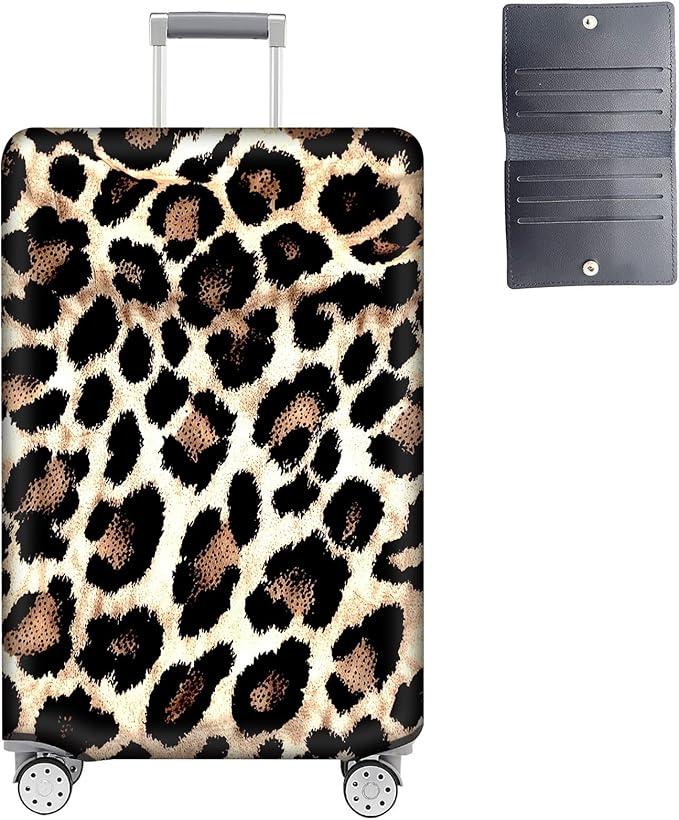 Luggage Cover Protector for 19-20 Inch Suitcases, TSA Approved Elastic Travel Suitcase Covers, Anti-Scratch Washable Luggage Sleeve for Carry On & Checked Bags, Leopard Print 02