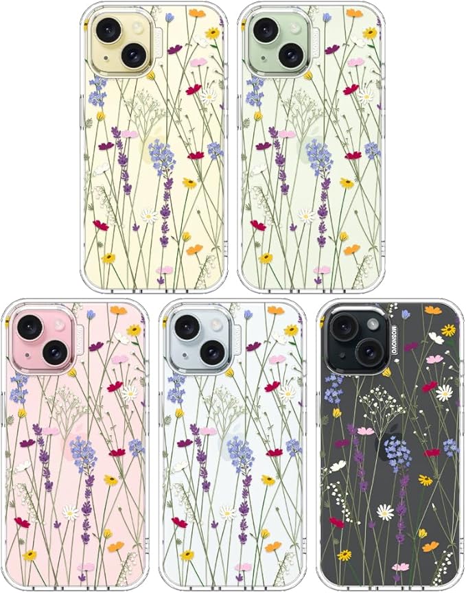 MOSNOVO Case for iPhone 15 Plus/iPhone 14 Plus, [Buffertech 6.6ft Military-Grade Drop Protection] [Anti Peel Off Tech] Clear TPU Bumper Phone Case Cover Design - Floral Garden