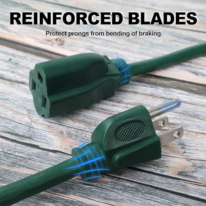 EP 50FT Green Outdoor Extension Cord, 16/3 SJTW Heavy Duty Waterproof, 3 Prong Grounded Plug, 13A 1625W 16AWG, Cold-Resistant Flexible Power Cable for Garden, Home, Christmas Lights