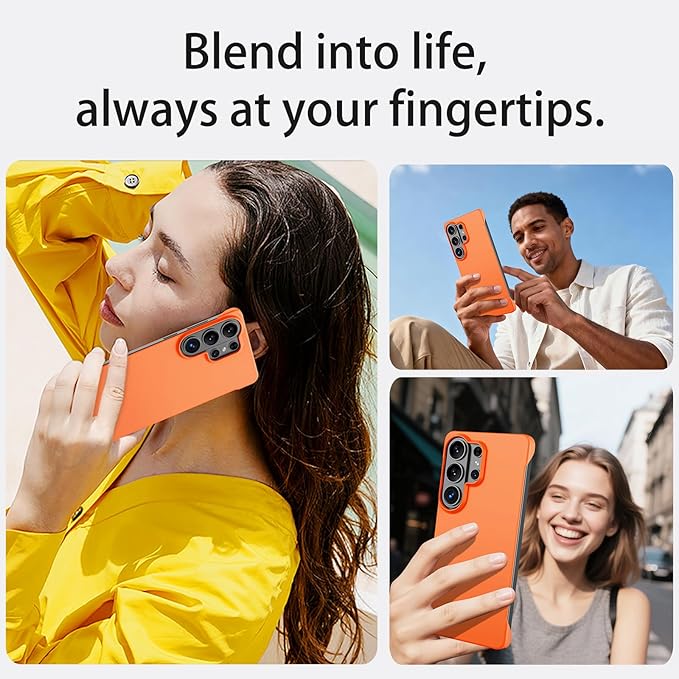 GRECAZO Slim Borderless for Samsung Galaxy S26 Phone Case 6.3"(2026) Ultra-Thin Lightweight Frameless Matte Hard PC Cover Case with Pull Ring Minimalist Non Slip Rope-Orange