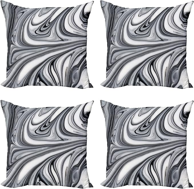 Ambesonne Abstract Throw Pillow Cushion Case Pack of 4, Mix of White and Black Hallucinatory and Surreal Liquid Marble Graphic Artwork, Modern Accent Double-Sided Digital Printing, 20", Grey