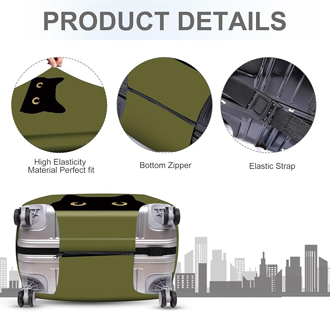 ANNA QUEEN Peeking Black Cat Luggage Cover, Cute Cat Eyes Design Suitcase Protector, Stretchable Washable Travel Sleeve for 20-22 Inch Luggage