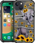 for iPhone 14 Case, Cute Little Elephant Sunflower White Line Art Pattern Graphic Design Girl Boy Soft Silicone Hard Acrylic Shock Protection for iPhone 14