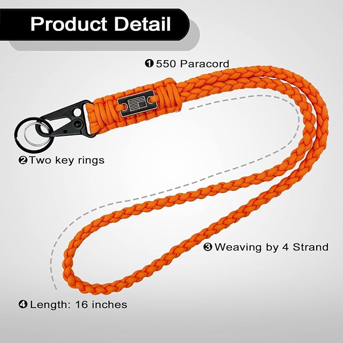 DDOUT Heavy Duty Paracord Lanyard 550 Paracord Braided Keychain for ID Badges, Camera, Whistle, Traveling, Outdoor Activities