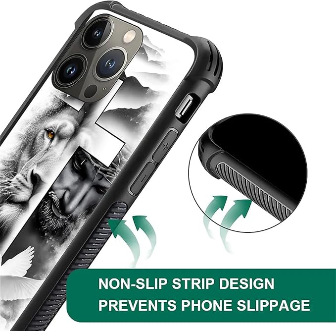 for iPhone 12 Pro Max Case, Lion Cross Jesus Christ Dove Pattern Graphic Design Girl Boy Soft Silicone Hard Acrylic Shock Protection for iPhone 12 Pro Max