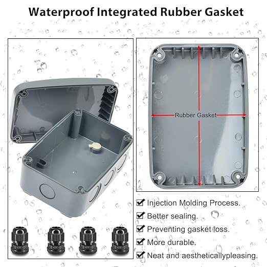 IP66 Outdoor Junction Box, Nineleaf 6PK Weatherproof Electrical Boxes with 24PK 20mm Cable Gland Kit(6 Set), PVC/ABS Plastic Enclosure Box Universal Watertight 4.9 x 3.3 x 2.3 inch (125x86x62mm)