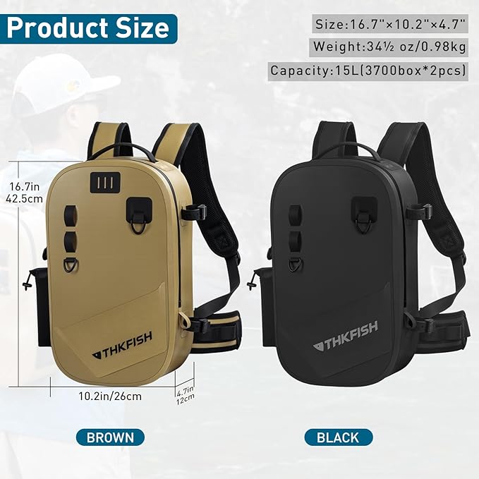 THKFISH IPX8 Waterproof Fishing Backpack with Rod Holder, Lightweight Fishing Sling Bag, Move Freely Fish Gifts for Men