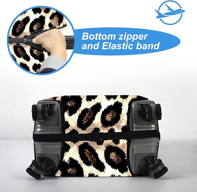 Luggage Cover Protector for 22-24 Inch Suitcases, TSA Approved Elastic Travel Suitcase Covers, Anti-Scratch Washable Luggage Sleeve for Carry On & Checked Bags, Leopard Print 02