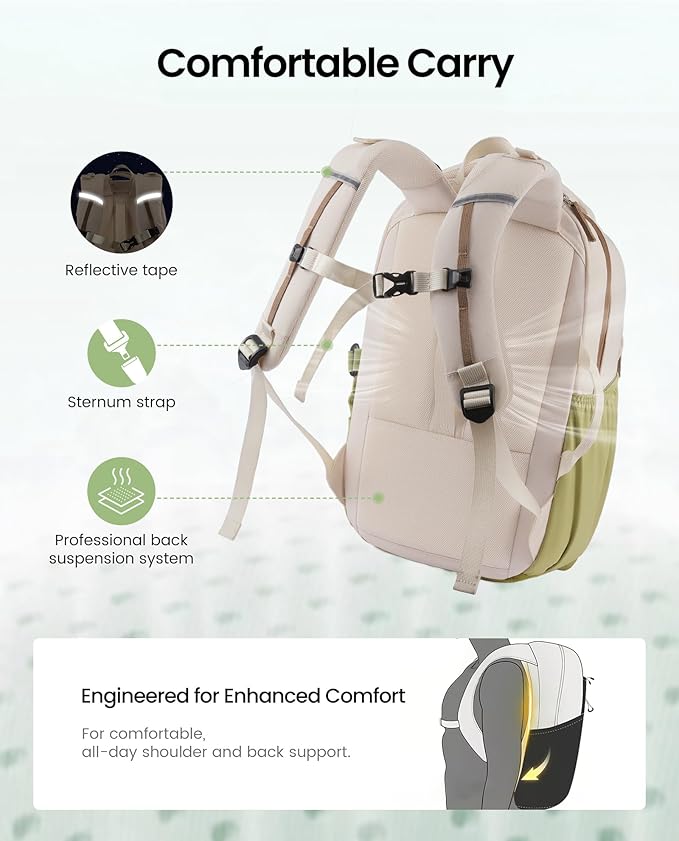 LOVEVOOK Everyday Laptop Backpack for Women Men With Tumbler Holder,15.6inch Classic Travel Work College Teacher Carryon Backpack Purse,Waterproof Computer laptop Bag Hiking Backpack,Light khaki-Brown