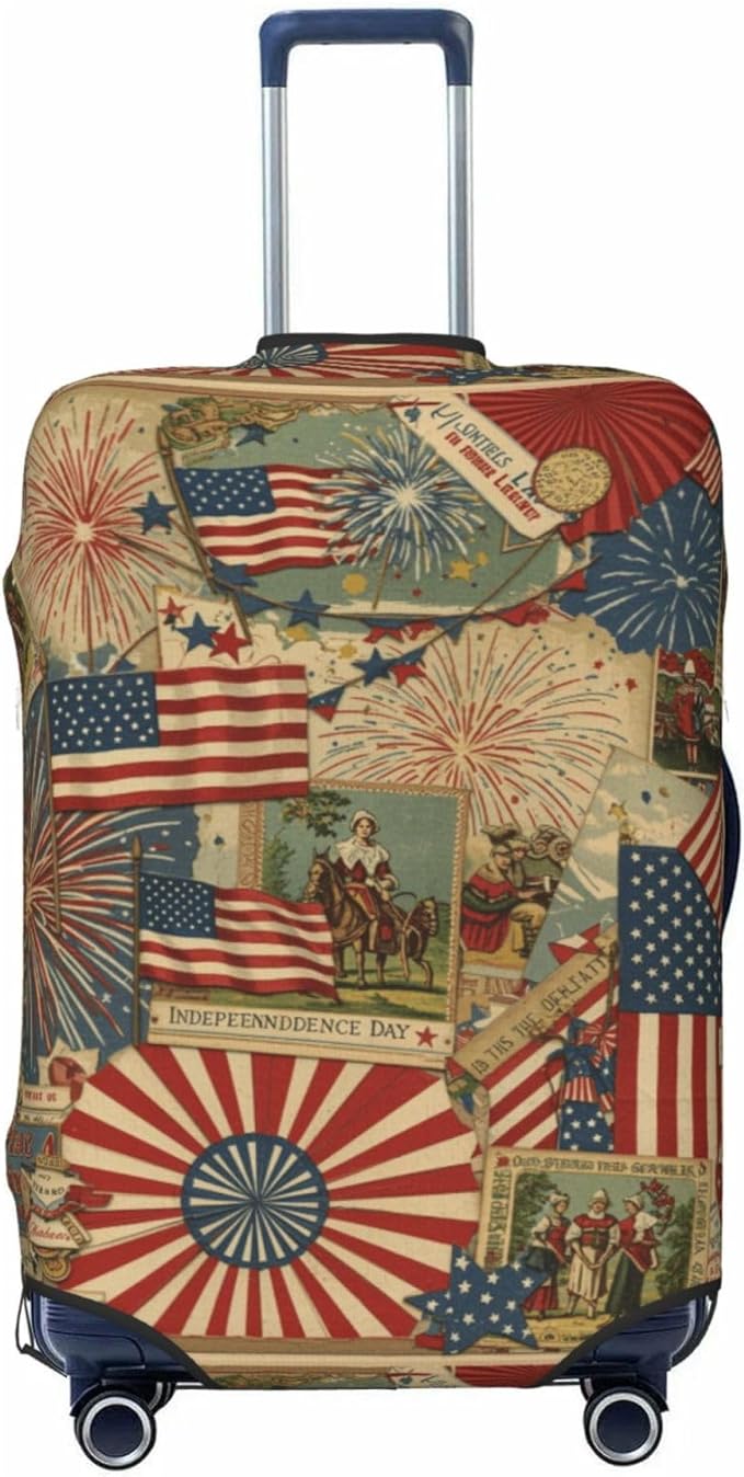 Patriotic 4th of July Luggage Cover, American Flag Fireworks Elastic Suitcase Protector for Independence Day Travel (Fits 29-32 Inch Luggage)