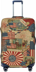 Patriotic 4th of July Luggage Cover, American Flag Fireworks Elastic Suitcase Protector for Independence Day Travel (Fits 18-21 Inch Luggage)