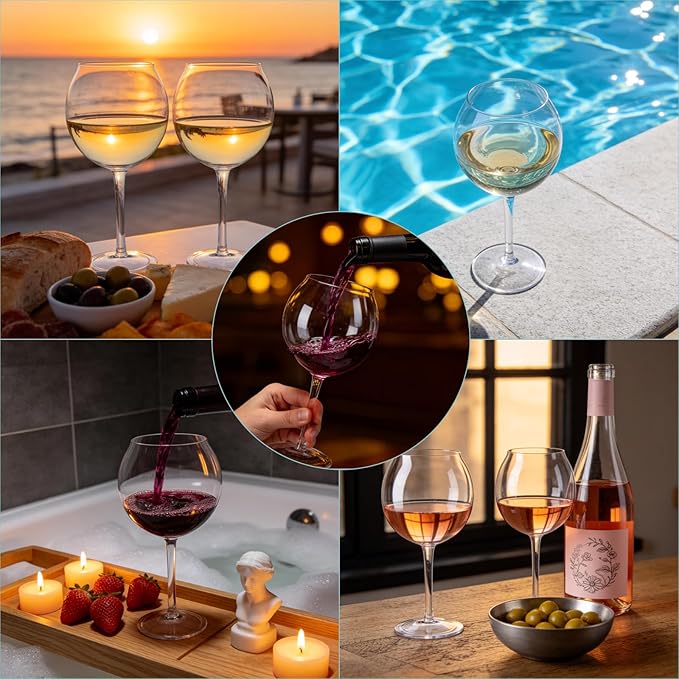 Goodluck Floating Pool Wine Glasses Set of 2,18oz Tritan Shatterproof Stemware Clear Plastic Wine Glasses with Sunflower Lids, Modern Drinkware for Hot Tub, Beach & Outdoors