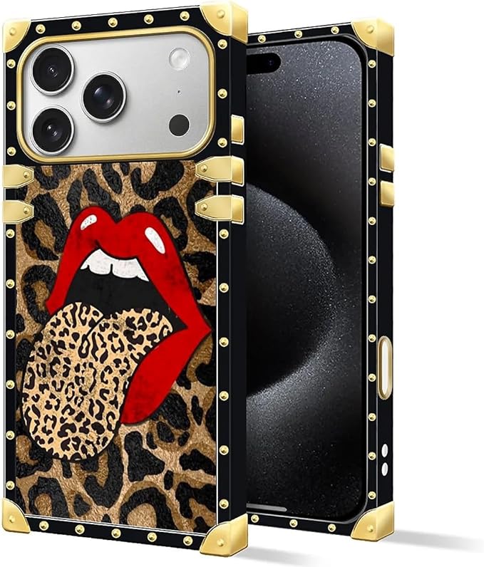for iPhone 17 Pro Case Luxury Golden Decoration for Girl Women Soft TPU Shockproof Protective Hard PC Back for iPhone 17 Pro Crazy Pattern Brown Leopard Print Mouth