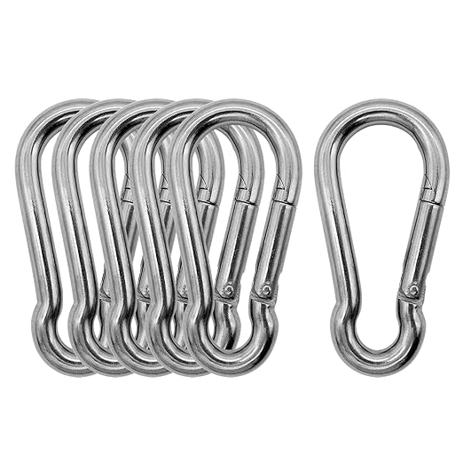 304 Stainless Steel Carabiners -3.15 inch Heavy Duty, Durable & Rust-Free Clips for Gym, Swing, Dog Leashes, Hammocks, Keychains, and More(304,M8,Pack of 6)