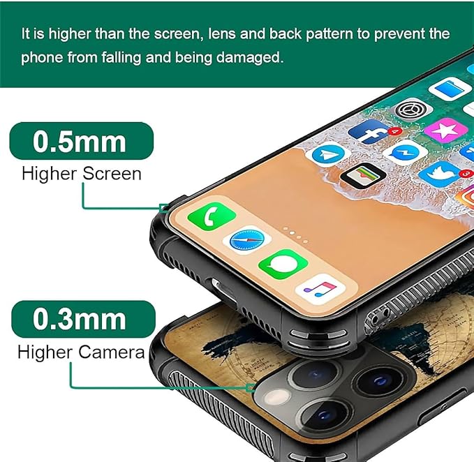 for iPhone 11 Pro Case, Brown World Map Pattern Made of Soft Silicone Hard Acrylic Shock Protection for iPhone 11 Pro