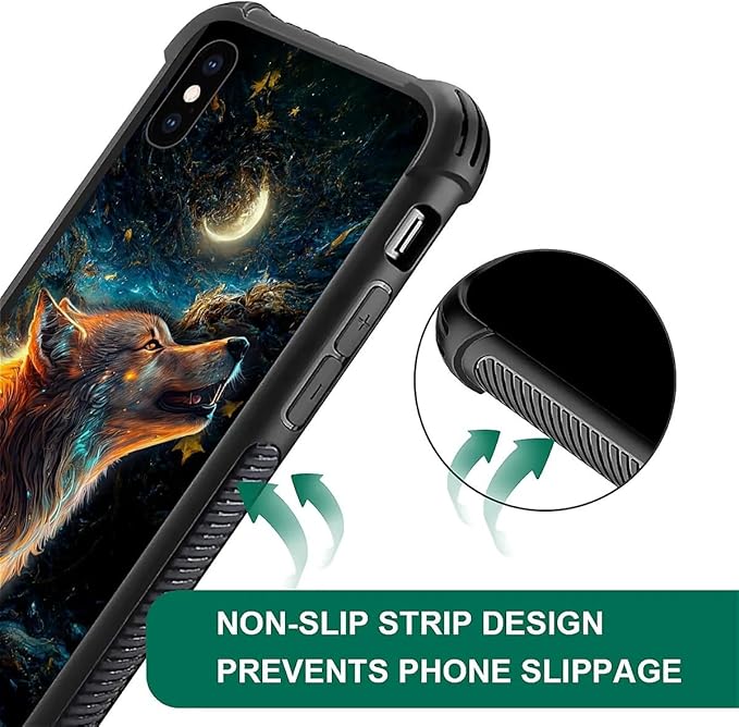 for iPhone Xs Max Case, Star Cave Hungry Wolf Pattern Graphic Design Girl Boy Soft Silicone Hard Acrylic Shock Protection for iPhone Xs Max