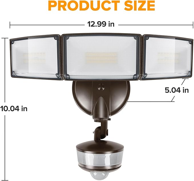 LUTEC 74W 8000 Lumen Motion Sensor Outdoor Lights, 5000K Daylight, IP65 Waterproof Flood Lights Outdoor with Night Light, Dusk to Dawn Motion Detector Security Lights for Outside Garage, Yard-Brown