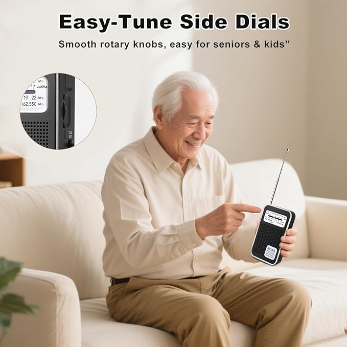 Portable Personal NOAA Weather Radio, 4-Band AM/FM/SW/WB Emergency Transistor Radio, Best Reception, Long Antenna, Dual Power, Type-C & 3.5mm Headphone Jack for Hurricane Camping Daily
