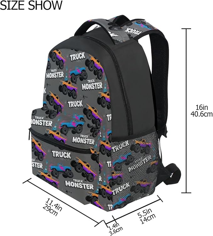 Wamika Monster Truck Boys Backpack Racing Cars School Backpacks Kid Girl Preschool Book Bag
