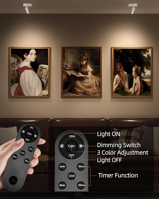 EZVALO Battery-Powered LED Spotlight Indoor, Wireless Picture Lights with Remote, 5500mAh Rechargeable Mini Display Light, Uplighting Indoor for Artwork, Tree, Painting, Portrait (1-Pack White)