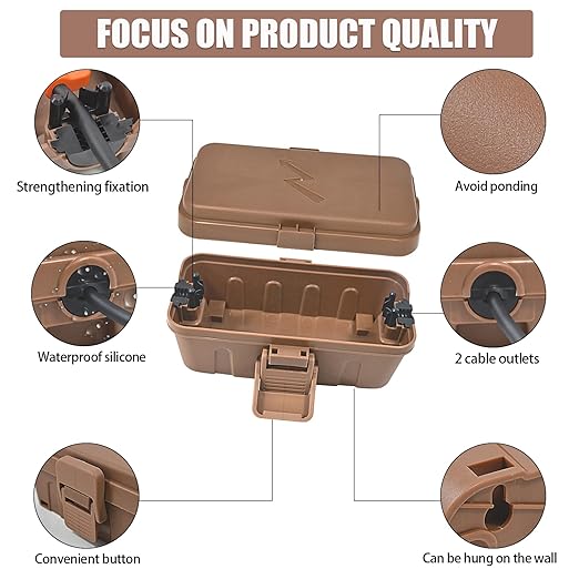 Hrensaw Small Weatherproof Electrical Connection Box(6 x 3.5 x 2.2inch),Outdoor Electrical Box,Waterproof Extension Cord Covers for Plug, Extension Cables, Holiday Lights,Brown