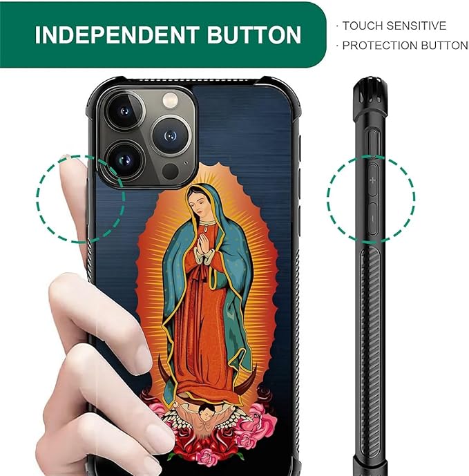 for iPhone 16 Pro Max Case, Red Virgen Guadalupe Pattern Graphic Design Girl Boy Soft Silicone Hard Acrylic Shock Protection for iPhone 16 Pro Max