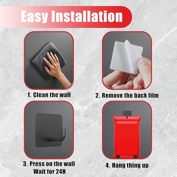 Emergency Fire Blanket Wall Hooks，Waterproof Stainless Steel Adhesive Hooks for Home Kitchen Bathroom Office and Outdoor (Black, 3 Pack)