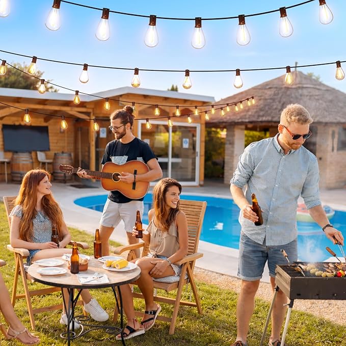 50FT LED Outdoor String Lights with Remote, One Continuous Strand Patio Lights with 18+1 Shatterproof S11 Bulbs, Dimmable 2700K Warm White, Timer & 3 Modes, Low Voltage for Backyard Garden