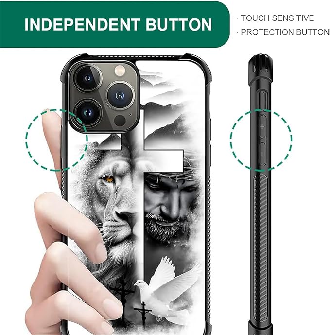for iPhone 15 Pro Max Case, Lion Cross Jesus Christ Dove Pattern Graphic Design Girl Boy Soft Silicone Hard Acrylic Shock Protection for iPhone 15 Pro Max