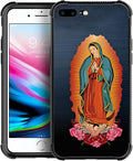 Case for iPhone 7 Plus/8 Plus, Red Virgen Guadalupe Pattern, Soft Silicone Hard Acrylic for Shock Protection
