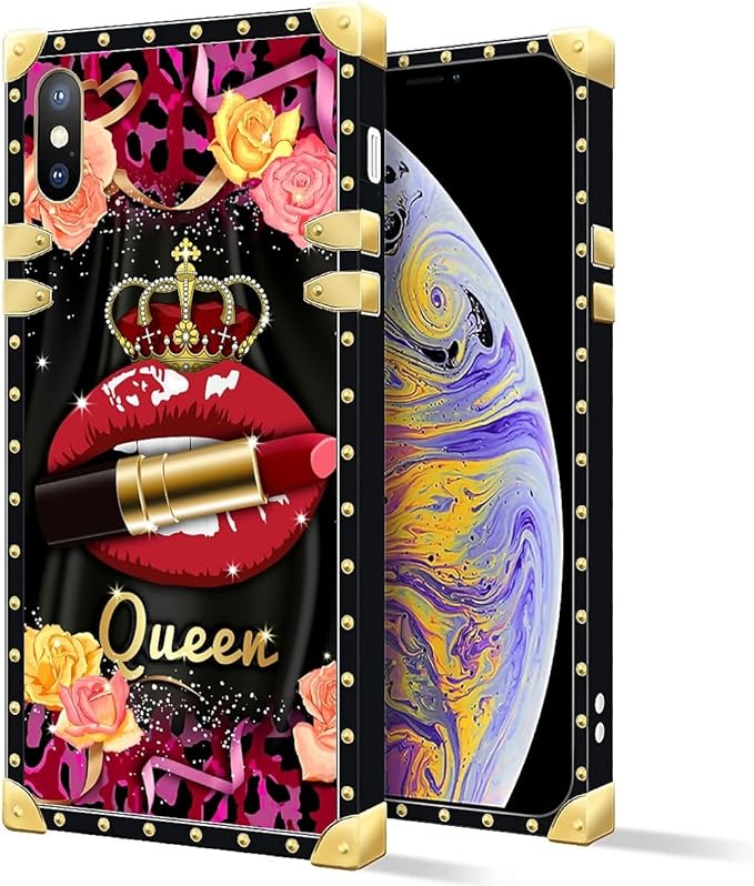 Compatible with iPhone Xs Max Case, Queen Lip Crown Leopard Print Luxury Golden Decoration for Girl Women Soft TPU Shockproof Protective Hard PC Back for iPhone Xs Max
