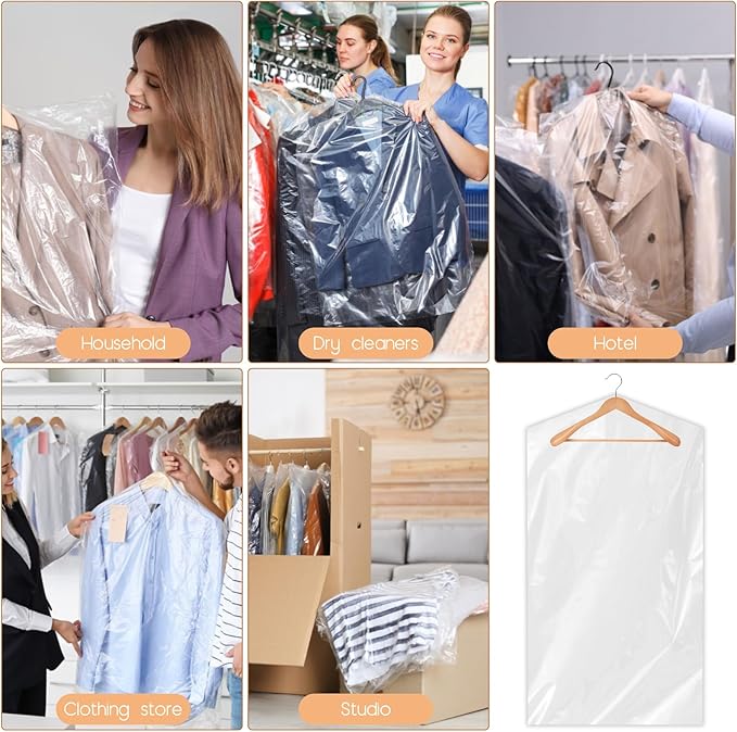 90 PCS Dry Cleaner Bags Plastic Clear 51 Inches,Garment Bags for Hanging Clothes Plastic Garment Bags Clear Clothes Covers Dry Cleaner Bags Hanging Dust-proof(60x130cm)