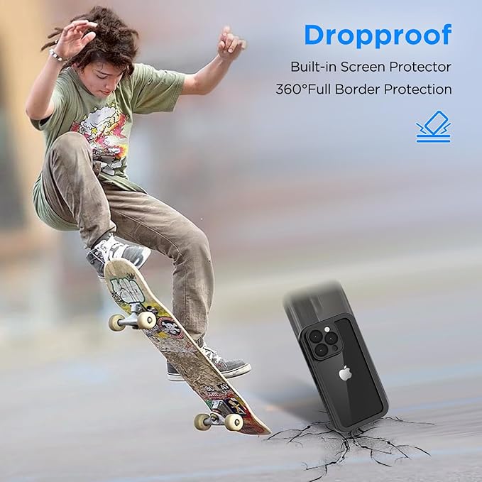 Lanenas for iPhone 14 Pro Case, 14 Pro Waterproof Case with Built-in Screen Protector, Full Body Heavy Duty Phone Case Dustproof Shockproof Case Cover for iPhone 14 Pro 6.1inch Black