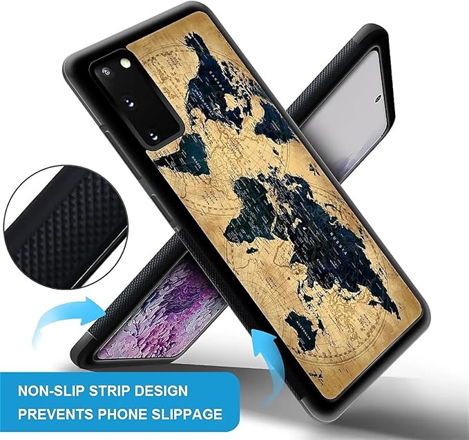 for Samsung Galaxy S20 Case, Brown World Map Pattern Graphic Design Girl Boy Soft Silicone Hard Acrylic Shock Protection for Samsung Galaxy S20