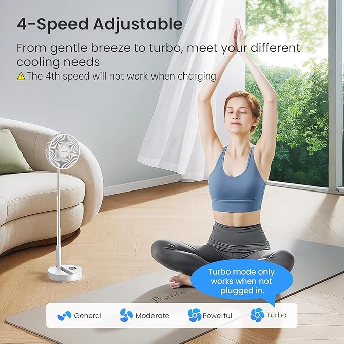 TriPole Portable Standing Fan, 8000mAh Rechargeable Oscillating Fan with Remote, 8.1'' Quiet Pedestal Floor Fan with LED Display & Timer, Foldable Small Desk Fans for Bedroom, Office, Camping, Travel