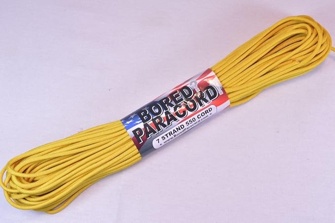 BORED? PARACORD! 550 lb Paracord – Ideal for Crafting, DIY Projects, Camping, Military & Active Outdoors – 300+ Colors – Tactical Parachute Cord Type III – Strong - Mustard Yellow 100 Feet