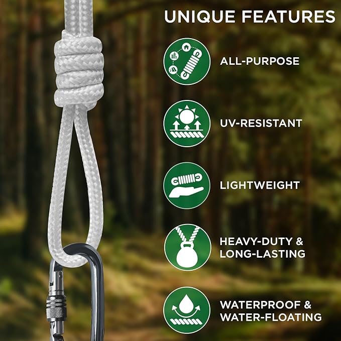 TECEUM Rope – 90 Feet x 3/8 Inch (10mm) – White – Strong All-Purpose Utility Rope – Camping, Crafting, Flag Pole, Indoor & Outdoor – Polypropylene Nylon Poly Lightweight Diamond Braided Cord