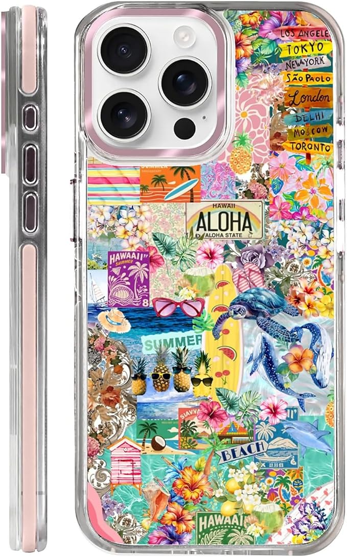 Case for iPhone 15 Pro,[Compatible with MagSafe],Hawaii Aloha Cover Coastal Beach Collage Phone Case Design，for Women Girls Magnetic Clear Cover - Slim, Sleek, & Shockproof Protection