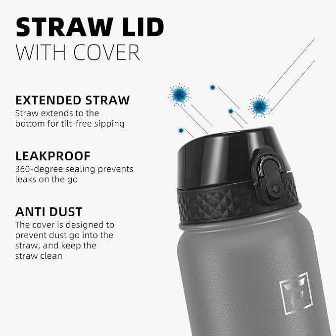 Fanhaw 20 oz Insulated Stainless Steel Water Bottle with Straw Lid, Leakproof & Anti-Dust Sports Bottle for Kids, Women & Men (Gray)