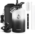 RAYMYLO One Gallon Water Bottle Insulated, Triple Walled Vacuum Stainless Steel (Cold for 48 Hrs), Leak Proof & Non-BPA, Large Water Flask Jug with Paracord Handle & Straw Spout Lids