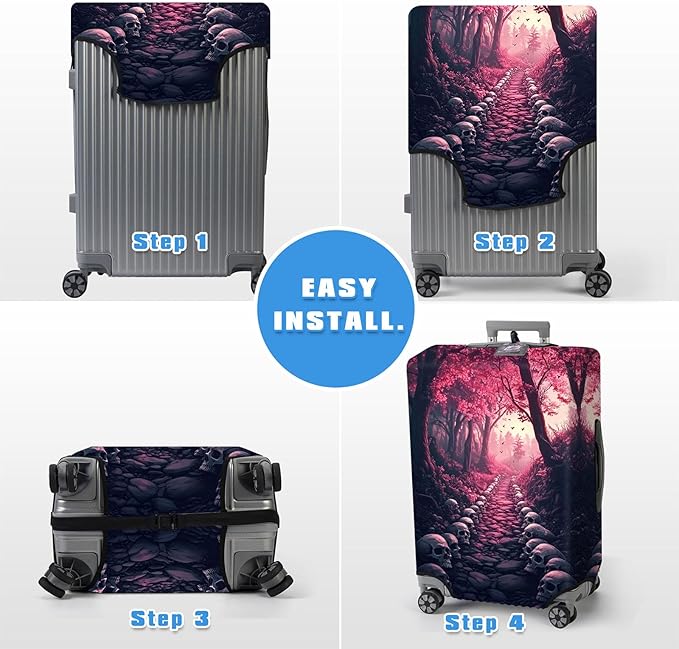 Luggage Cover Protector for 30-32 Inch Suitcases, TSA Approved Elastic Travel Suitcase Covers, Anti-Scratch Washable Luggage Sleeve for Carry On & Checked Bags, Skulls Leading